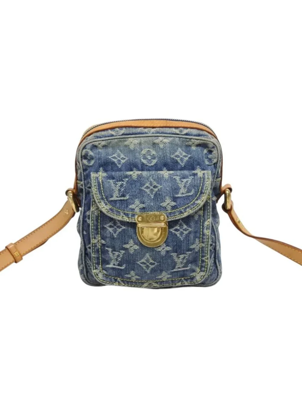 Louis Vuitton Camera Bag Monogram Denim Indigo Blue Gold